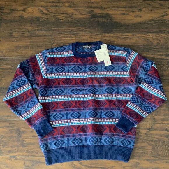 VTG Reed St. James Mens Pullover Sweater NWT XXL cool design blue and red - Picture 1 of 9